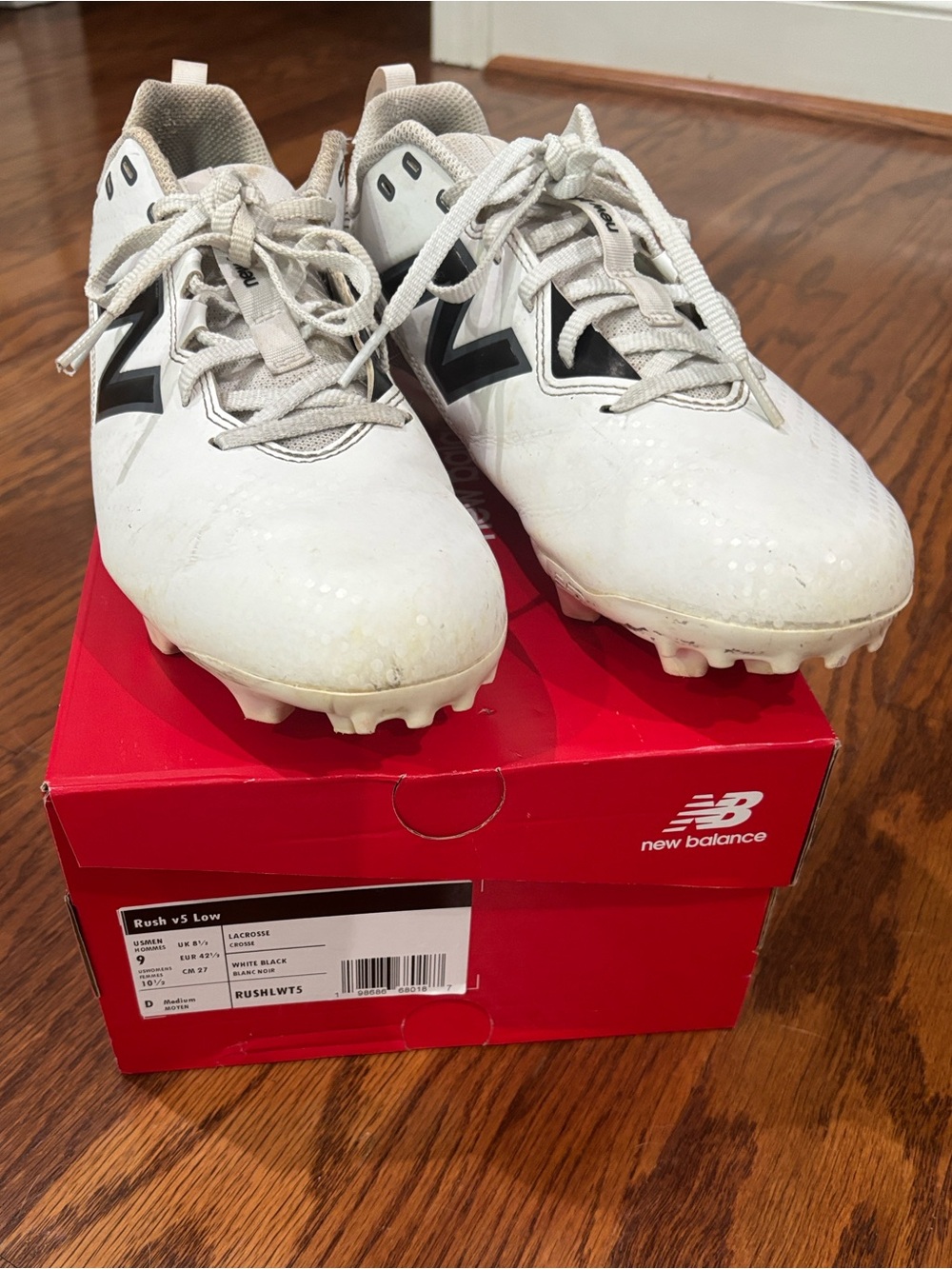 New Balance, Men's, Rush v5 Low Lacrosse Cleats, Size 9 Medium, White